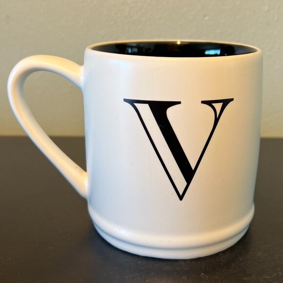MODERN EXPRESSIONS Letter V Monogram Initial White Matte Finish Stoneware Mug - Picture 1 of 10